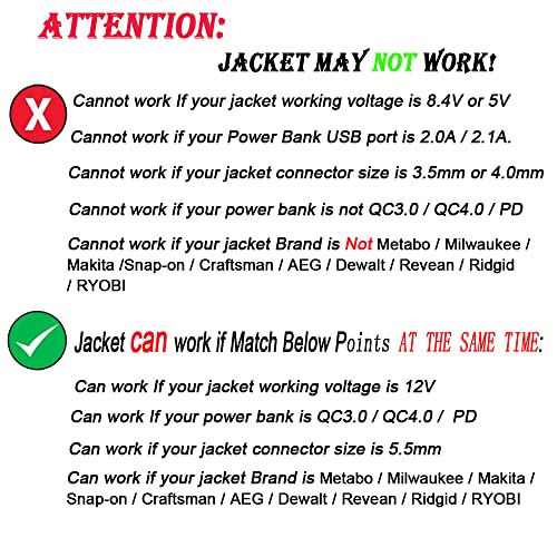 Smarkey Heated Jacket Adapter Charger USB Plug Cable for Milwaukee, Dewalt, Revean, Snap-on, Metabo, Craftsman, AEG, Makita (Easy for Travelling and Outdoor)