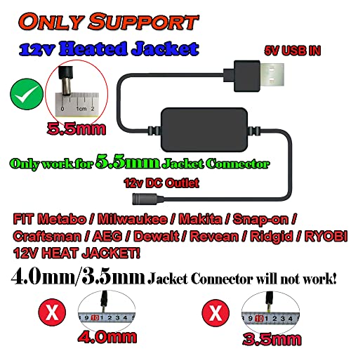 Smarkey Heated Jacket Adapter Charger USB Plug Cable for Milwaukee, Dewalt, Revean, Snap-on, Metabo, Craftsman, AEG, Makita (Easy for Travelling and Outdoor)