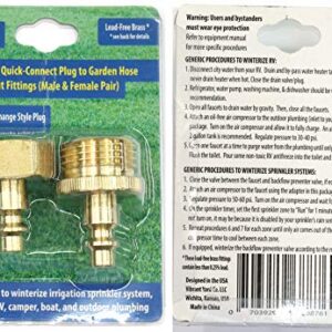 Water Blowout Quick Connect Plug Fittings for Air Compressor, Winterize Kit for RV, Camper, Outdoor Plumbing, Garden Hose, and Sprinkler Systems (One Pair)