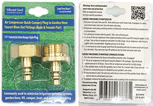 Water Blowout Quick Connect Plug Fittings for Air Compressor, Winterize Kit for RV, Camper, Outdoor Plumbing, Garden Hose, and Sprinkler Systems (One Pair)