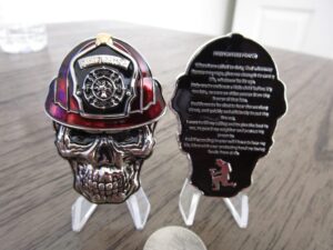 firefighter first responder prayer skull challenge coin