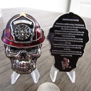 Firefighter First Responder Prayer Skull Challenge Coin