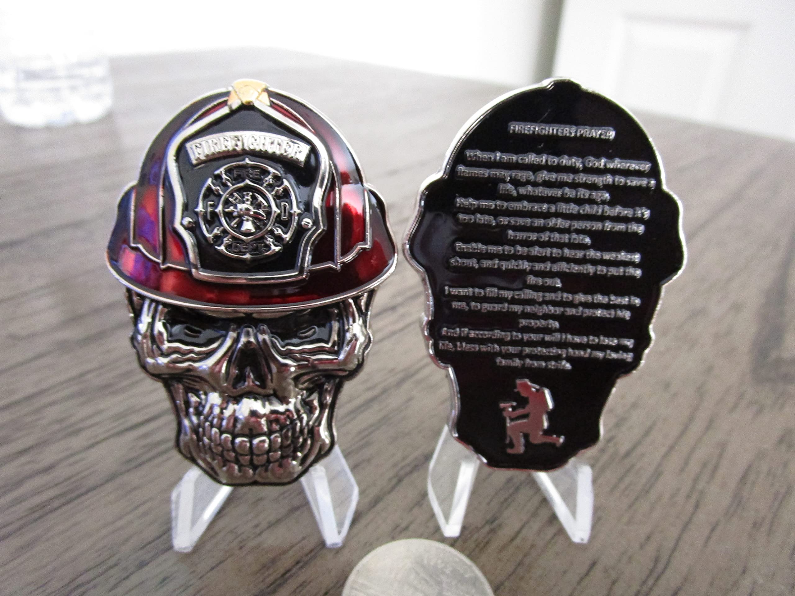 Firefighter First Responder Prayer Skull Challenge Coin