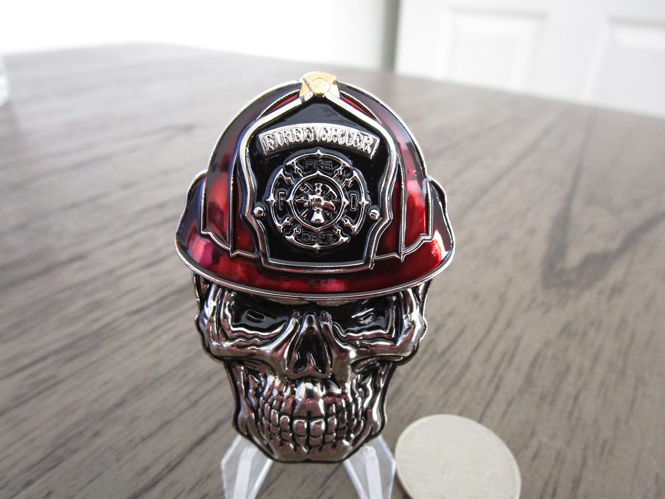 Firefighter First Responder Prayer Skull Challenge Coin