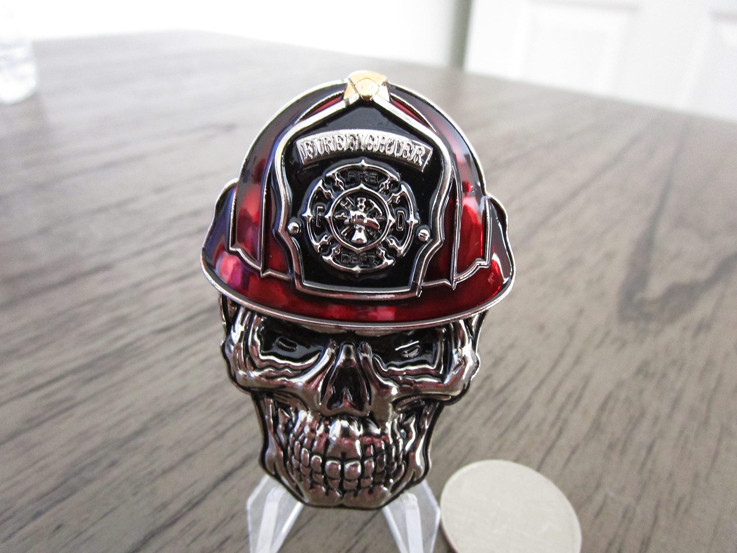 Firefighter First Responder Prayer Skull Challenge Coin