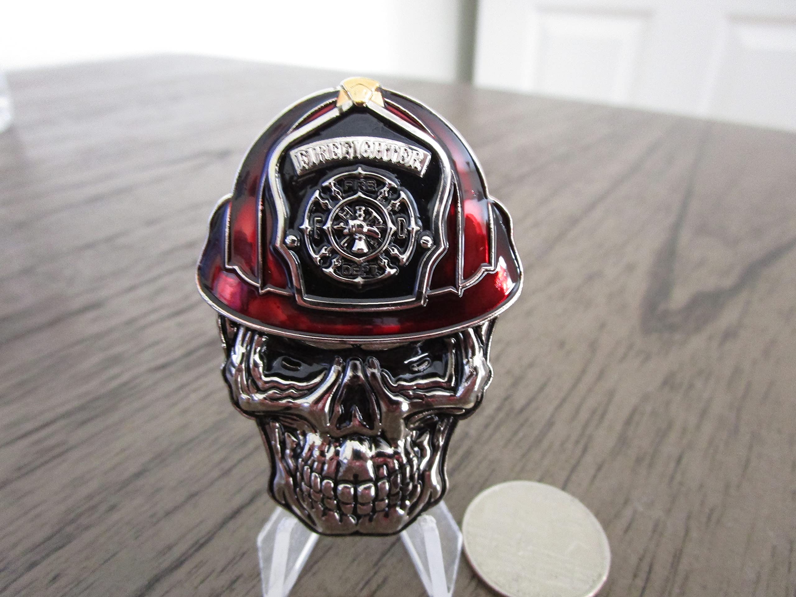 Firefighter First Responder Prayer Skull Challenge Coin