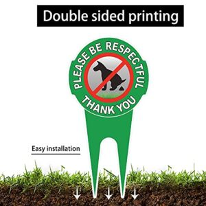 HEIOKEY 2 Pack No Poop Dog Sign With Stake 12" x 6",Double Sided No Pooping Dog Sign Politely Reads:Please Be Respectful Thank You - Stop Dogs from Pooping or Peeing On Your Lawn Yard Sign