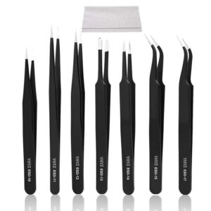 YHYZ 7pcs Precision Tweezers Set, Premium Anti-Static Stainless Steel ESD Tweezers Set Kit for Electronics, Sodlering，Jewelry, Craft, Laboratory Work, DIY(7PCS, Version)