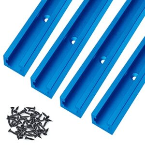 hottarget aluminum 48 inch t-track with wood screws–double cut profile universal with predrilled mounting holes -woodworking and clamps–frosted surface anodized - 4 pk (blue)