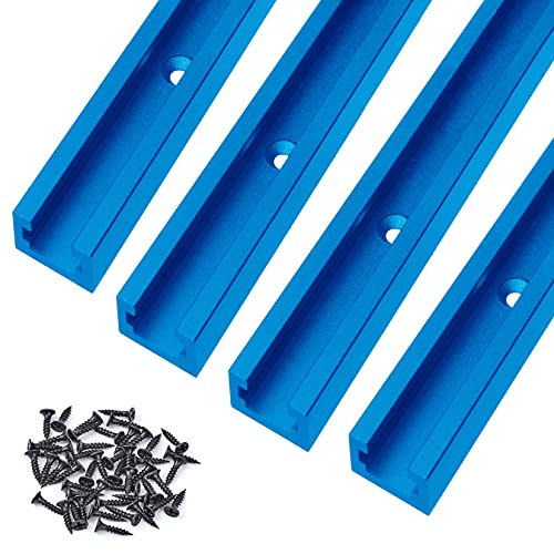 HOTTARGET Aluminum 48 Inch T-Track with Wood Screws–Double Cut Profile Universal with Predrilled Mounting Holes -Woodworking and Clamps–Frosted Surface Anodized - 4 PK (Blue)