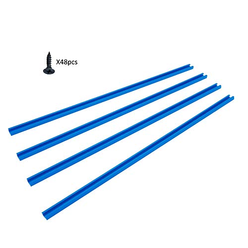 HOTTARGET Aluminum 48 Inch T-Track with Wood Screws–Double Cut Profile Universal with Predrilled Mounting Holes -Woodworking and Clamps–Frosted Surface Anodized - 4 PK (Blue)