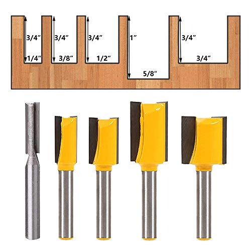 Meihejia 1/4 Inch Shank Straight Dado Router Bit Set - 5 Sizes