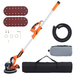 zelcan 850w electric power drywall sander with vacuum dust collector, swivel head extendable variable 5-speed led high visibility wall grinding machine and 12 sanding discs
