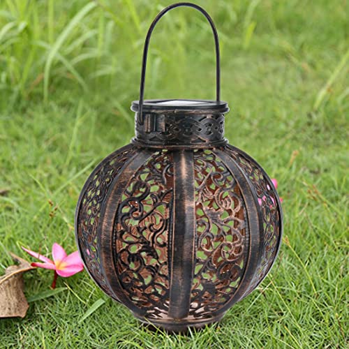 MAGGIFT 2 Pack Hanging Solar Lights,Outdoor Ramadan Solar Lanterns Decorations,Waterproof Hanging Solar Light 6 Lumens,Brown