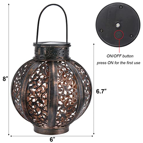 MAGGIFT 2 Pack Hanging Solar Lights,Outdoor Ramadan Solar Lanterns Decorations,Waterproof Hanging Solar Light 6 Lumens,Brown