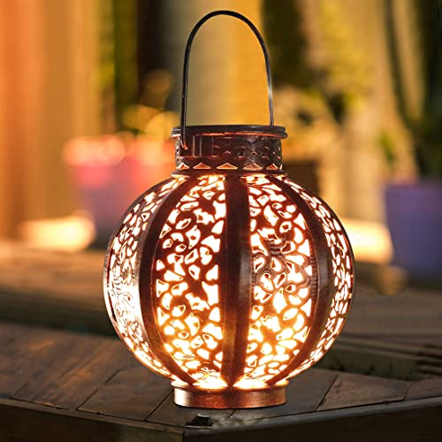 MAGGIFT 2 Pack Hanging Solar Lights,Outdoor Ramadan Solar Lanterns Decorations,Waterproof Hanging Solar Light 6 Lumens,Brown