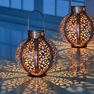 MAGGIFT 2 Pack Hanging Solar Lights,Outdoor Ramadan Solar Lanterns Decorations,Waterproof Hanging Solar Light 6 Lumens,Brown