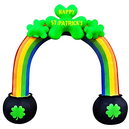 SEASONBLOW 10 Ft Tall St Patrick Inflatable Rainbow Arch Shamrocks Archway with LED Light Build-in Cauldron Pot of Gold Decoration for Home Yard Lawn Garden Indoor Outdoor