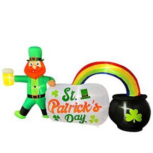 SEASONBLOW 8 Ft Long Inflatable St. Patrick's Day Sign Leprechaun Holding Beer with Rainbow Pot Decoration,Blow Up St. Patrick's Day Sign Built in LED Lights for Lawn Indoor Outdoor Holiday Party