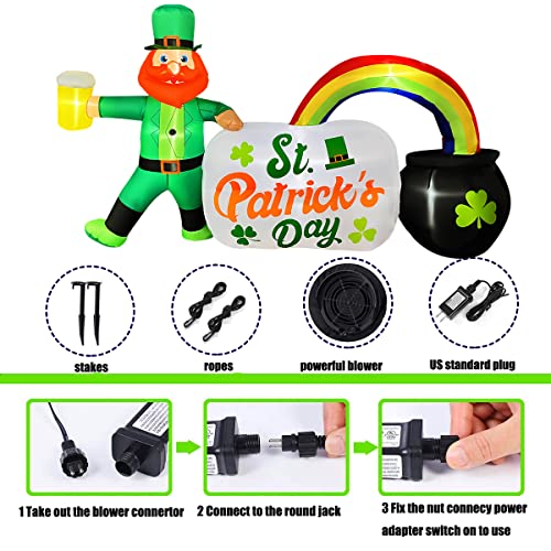 SEASONBLOW 8 Ft Long Inflatable St. Patrick's Day Sign Leprechaun Holding Beer with Rainbow Pot Decoration,Blow Up St. Patrick's Day Sign Built in LED Lights for Lawn Indoor Outdoor Holiday Party