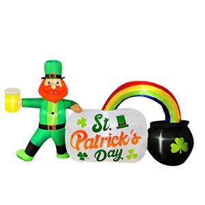 SEASONBLOW 8 Ft Long Inflatable St. Patrick's Day Sign Leprechaun Holding Beer with Rainbow Pot Decoration,Blow Up St. Patrick's Day Sign Built in LED Lights for Lawn Indoor Outdoor Holiday Party