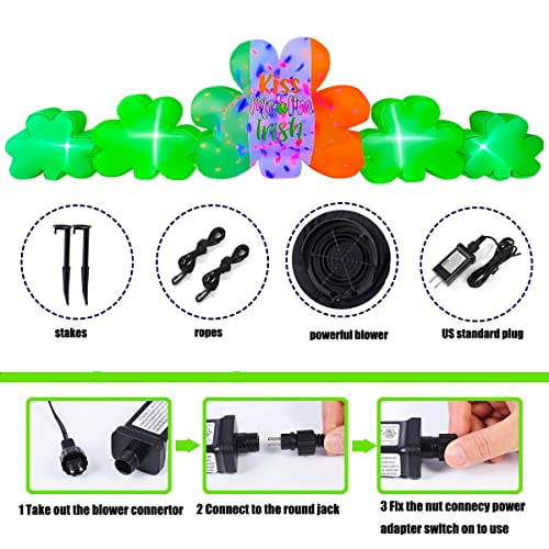 SEASONBLOW 10 Ft Wide Inflatable Kaleidoscope St. Patrick's Day Shamrocks Decoration with a Sparkling Cluster,Blow Up Cluster of Clovers for Home Yard Lawn Garden Indoor Outdoor Holiday Party