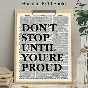 Motivational Don't Stop Dictionary Art, Wall Decor Picture - 8x10 Upcycled Home Decoration Poster Print for Office, Apartment, Living Room, Gym, Studio - Inspirational Gift for Entrepreneur, Athlete