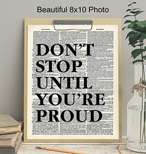 Motivational Don't Stop Dictionary Art, Wall Decor Picture - 8x10 Upcycled Home Decoration Poster Print for Office, Apartment, Living Room, Gym, Studio - Inspirational Gift for Entrepreneur, Athlete