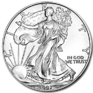 1997 - american silver eagle .999 fine silver with our certificate of authenticity dollar uncirculated us mint