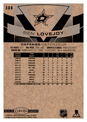 2019-20 O-Pee-Chee #388 Ben Lovejoy Dallas Stars NHL Hockey Trading Card
