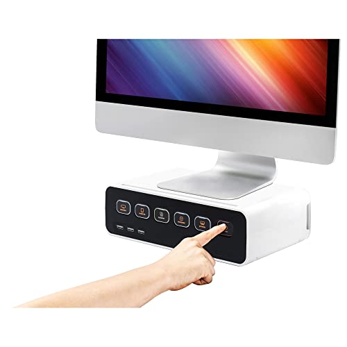 Kantek Cable Management Power HUB and Stand with USB Charging Ports, 5 OUTLETS, 3 USB, 6.5 FT Cord, White