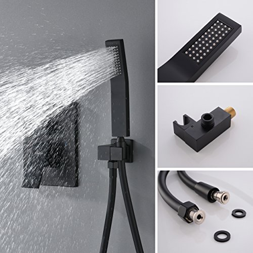 KOJOX Ceiling Shower Fixture with 12 Inch Rainfall Shower head and Handheld Head, Bathroom Shower Faucet Set Trim Kit with Mixer Valve