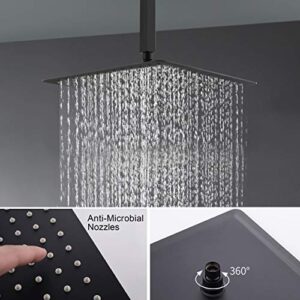 KOJOX Ceiling Shower Fixture with 12 Inch Rainfall Shower head and Handheld Head, Bathroom Shower Faucet Set Trim Kit with Mixer Valve