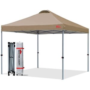 mastercanopy durable ez pop-up canopy tent with roller bag (10x10, khaki)