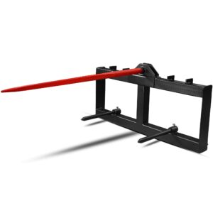 yintatech 49" tractor hay spear & skid steer loader 3000lbs quick attach for bobcat tractors with 2pcs 17" stabilizer spears spike fork tine attachment