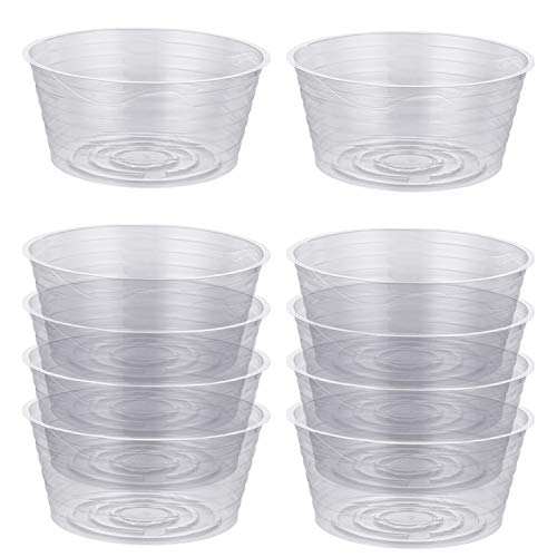 Idyllize 10 Pieces of 4 Inch Clear Thin Deep Plastic Plant Saucer Drip Tray for Pots (4'')