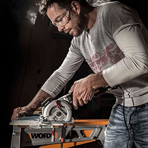 WORX WX427L 6A 4-1/2" Compact Circular Saw, Hand-Held Corded Electric Circular Saw w/Laser Cutting Guide, 6 Saw Blades, Ideal for Wood, Plastic & Metal Cutting