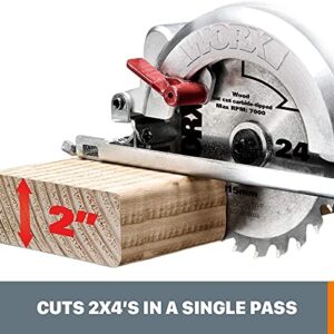 WORX WX427L 6A 4-1/2" Compact Circular Saw, Hand-Held Corded Electric Circular Saw w/Laser Cutting Guide, 6 Saw Blades, Ideal for Wood, Plastic & Metal Cutting