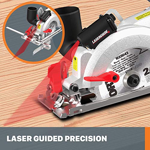 WORX WX427L 6A 4-1/2" Compact Circular Saw, Hand-Held Corded Electric Circular Saw w/Laser Cutting Guide, 6 Saw Blades, Ideal for Wood, Plastic & Metal Cutting