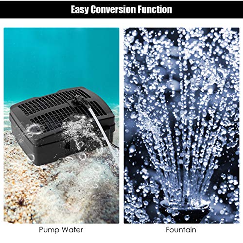 Goplus 4 in 1 Submersible Pond Filter Pump, 660 GPH Fountain Pump w/ 9-Watt Sterilizer, UV Light & 3 Nozzles, All-in-One Water Pond Cleaning System Outdoor for Aquariums Fish Tank (Black)