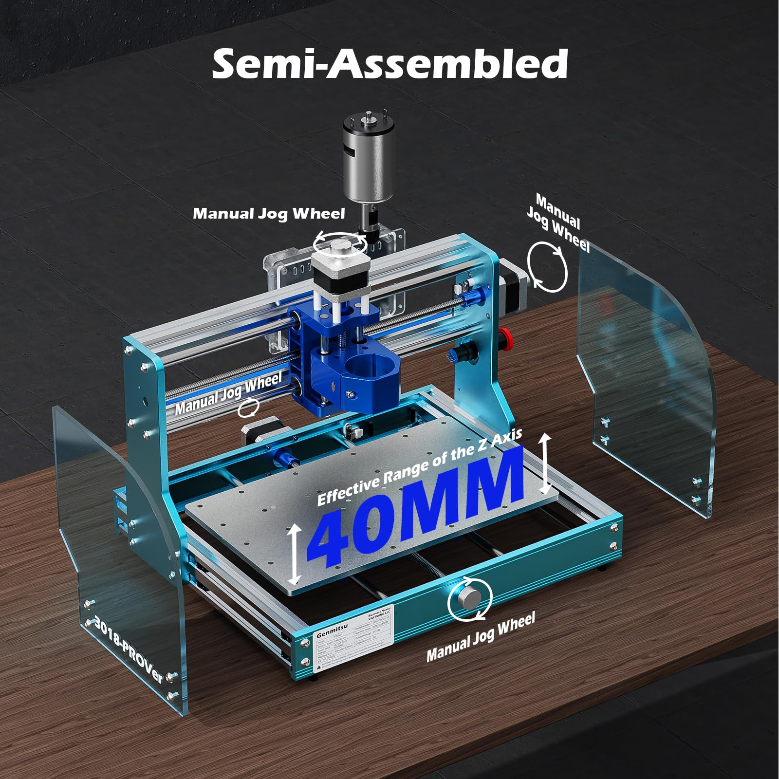 Genmitsu 3018-PROVer V2 CNC Router Machine with Full Aluminum Structure for Beginner, Mini Milling Engraver Kit with Z-Probe, Limit Switches, E-Stop, Ideal for Wood, Acrylic, MDF, Plastic, PVC