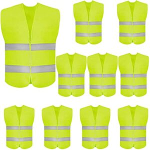 duskcove 10 pack high visibility safety vest for traffic work, running, surveyor and security guard - construction vest with 2 reflective strips, made from breathable and neon yellow mesh fabric