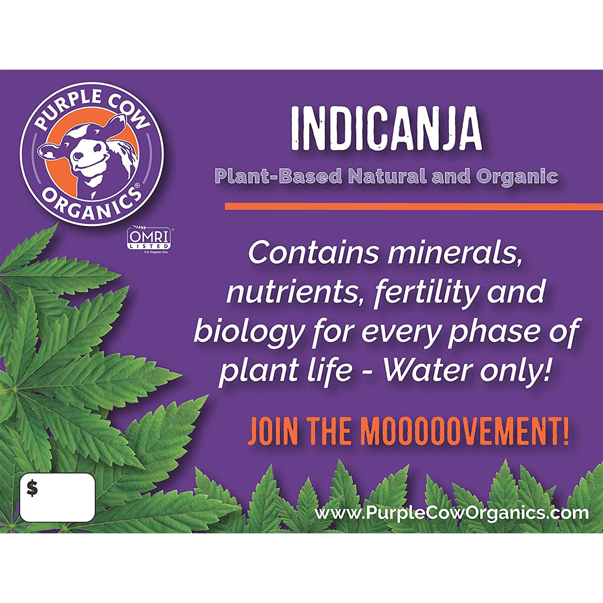 Purple Cow Organics IndiCanja 1 Cubic Foot Bag, Organic Living Soil, Clean & Natural Plant Based Water Only Super Soil for Professional Indoor & Outdoor Growers