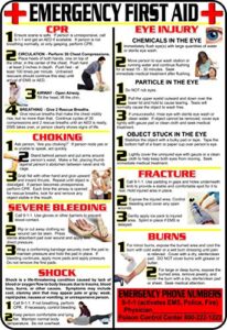 first aid and choking poster, 11' x 17", laminated, includes cpr, shock, eye injury, fracture, burns, severe bleeding & choking