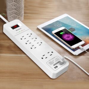 Huntkey Power Strip Surge Protector 4000 Joule, 3 USB Charger Port 12 Widely Space Outlet 6Ft Extension Cord Power Bar for Office Room (Black)