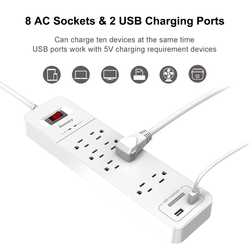 Huntkey Power Strip Surge Protector 4000 Joule, 3 USB Charger Port 12 Widely Space Outlet 6Ft Extension Cord Power Bar for Office Room (Black)