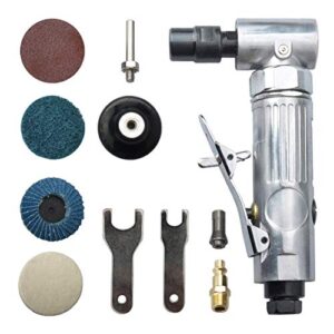 angle air die grinder 1/4" with 4 pcs 2" roll lock sanding discs, polished color angle pneumatic die grinder