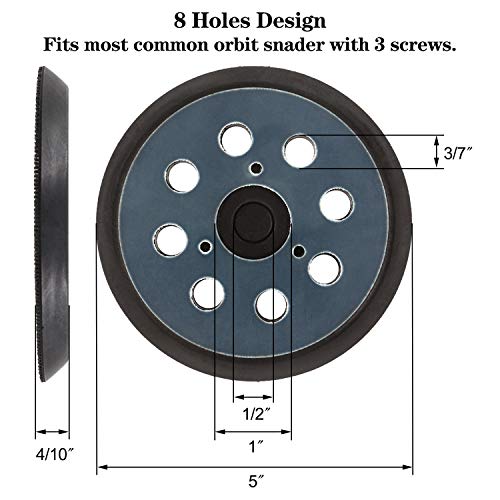 AxPower 4 Packs 5 inch 8 Hole Replacement Sander Pads 5" Hook and Loop Sanding Backing Plates for Makita 743081-8 743051-7, DeWalt 151281-08 DW4388, Porter Cable, Hitachi 324-209