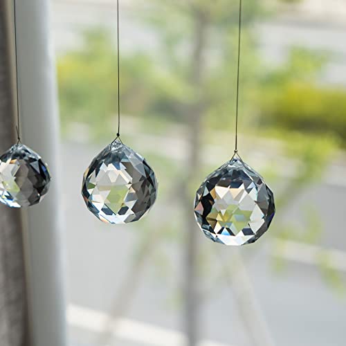 Crystalsuncatcher 20mm/30mm/40mm Clear Crystal Ball Prisms Chandelier Lamp Lighting Drops Hanging Prisms Parts Suncatcher Rainbow Maker Home Decor, Pack of 13