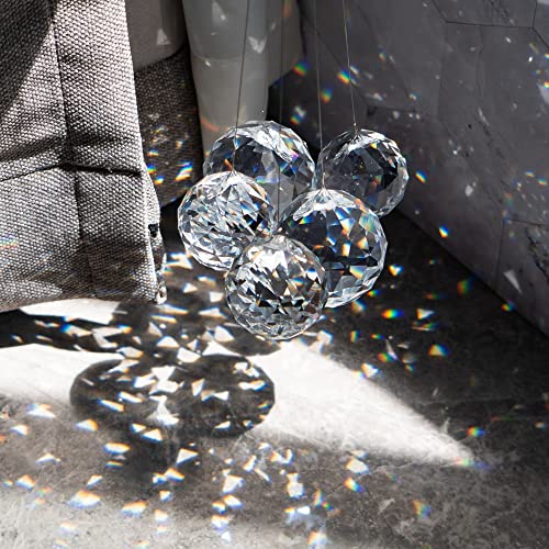 Crystalsuncatcher 20mm/30mm/40mm Clear Crystal Ball Prisms Chandelier Lamp Lighting Drops Hanging Prisms Parts Suncatcher Rainbow Maker Home Decor, Pack of 13